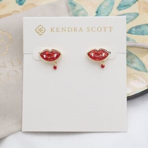 Kendra Scott Vampire Stud Earrings Gold Red Lab Grown Opal